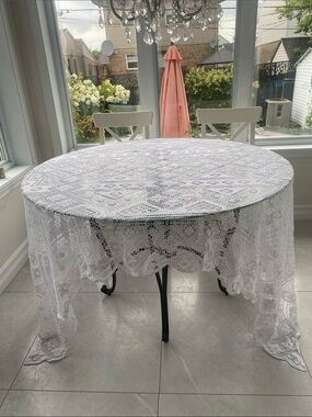 White Crochet Lace Rectangular Tablecloth  
 L:92”X  W:57”